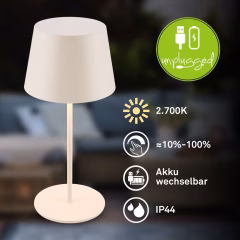 7692016 Baterijska, akumulatorska polnilna namizna svetilka z zatemnitvijo IP44-1,22W-120lm-2700K