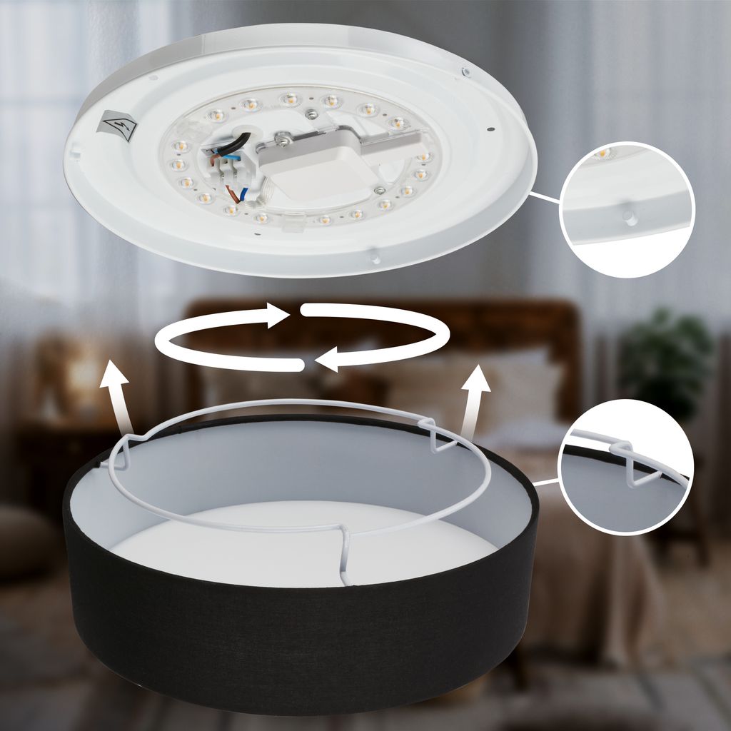 4069015 Led plafonjera, Led stropna svetilka iz blaga 24W-2600lm-3000K - slika 3
