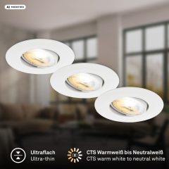 8059036 Led vgradna stropna svetilka, set 3 svetilk, 3x4,9W-3x460lm-CTS, barva svetlobe nastavljiva 2700K-3000K-4000K