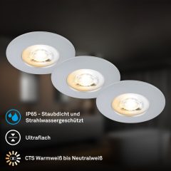 8062034 Led vgradna stropna svetilka, set 3 svetilk, 3x4,9W-3x460lm-CTS-IP65, Barva svetlobe nastavljiva 2700K-3000K-4000K