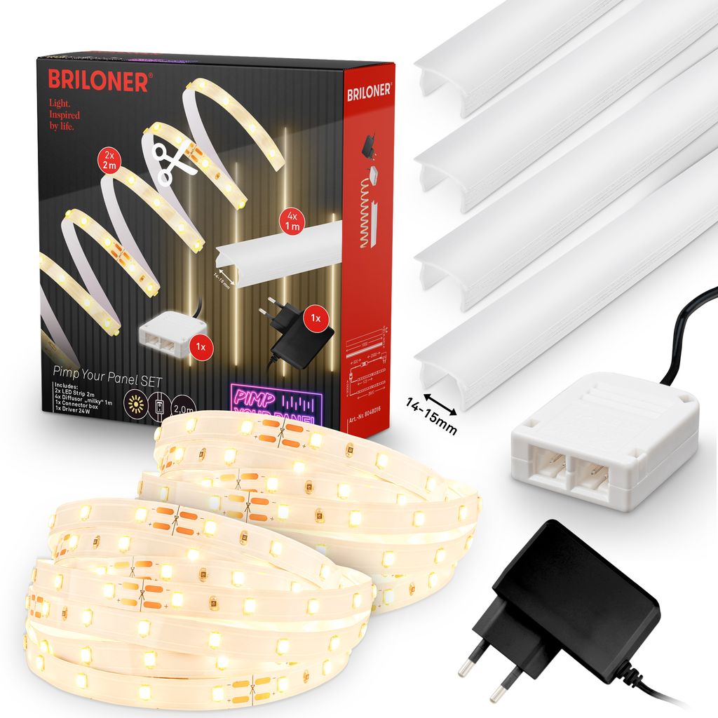 8048016 Komplet led trakov za akustične panele, samolepilni trak+mehčalec svetlobe 2x2m-18W-1950lm-3000K-(14-15mm)